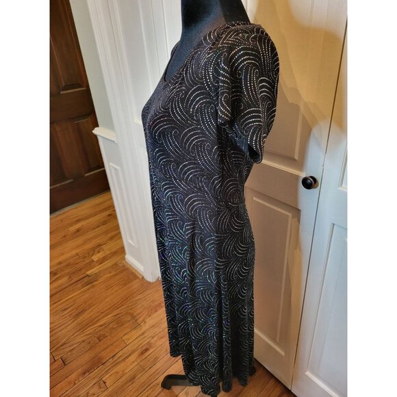 Vintage 90/Y2k Black Slinky Knit Swing Dress Silver Glitter 12P Party Glam Retro - Picture 7 of 8